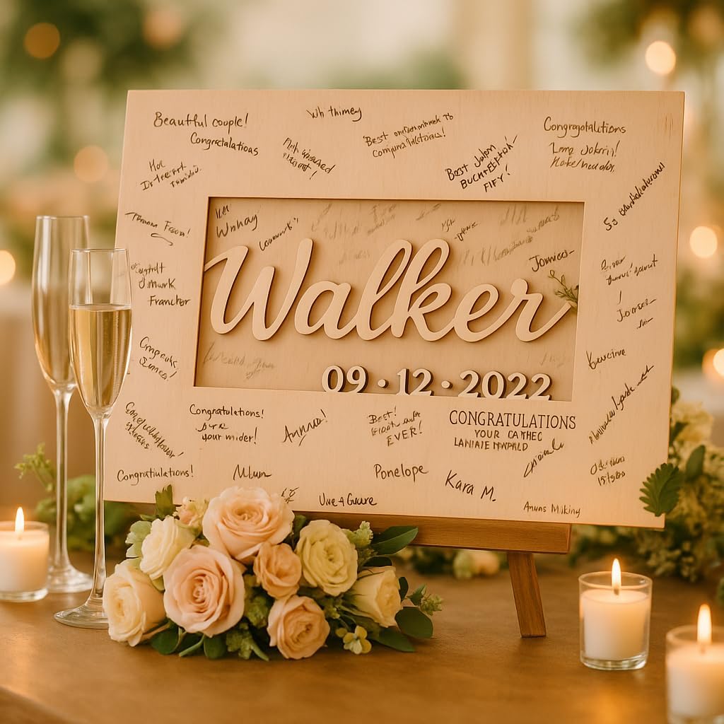 Custom Wooden Wedding Guest Book Alternative with Last Name