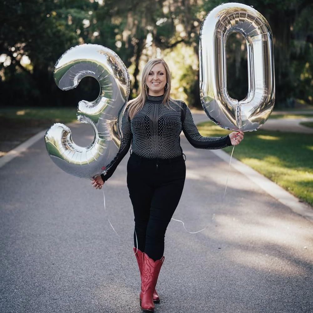 30 Silver Number Balloons 40 Inch 30th Anniversary Decorations