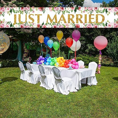 Just Married Wedding Backdrop Banner 118x197 Inch