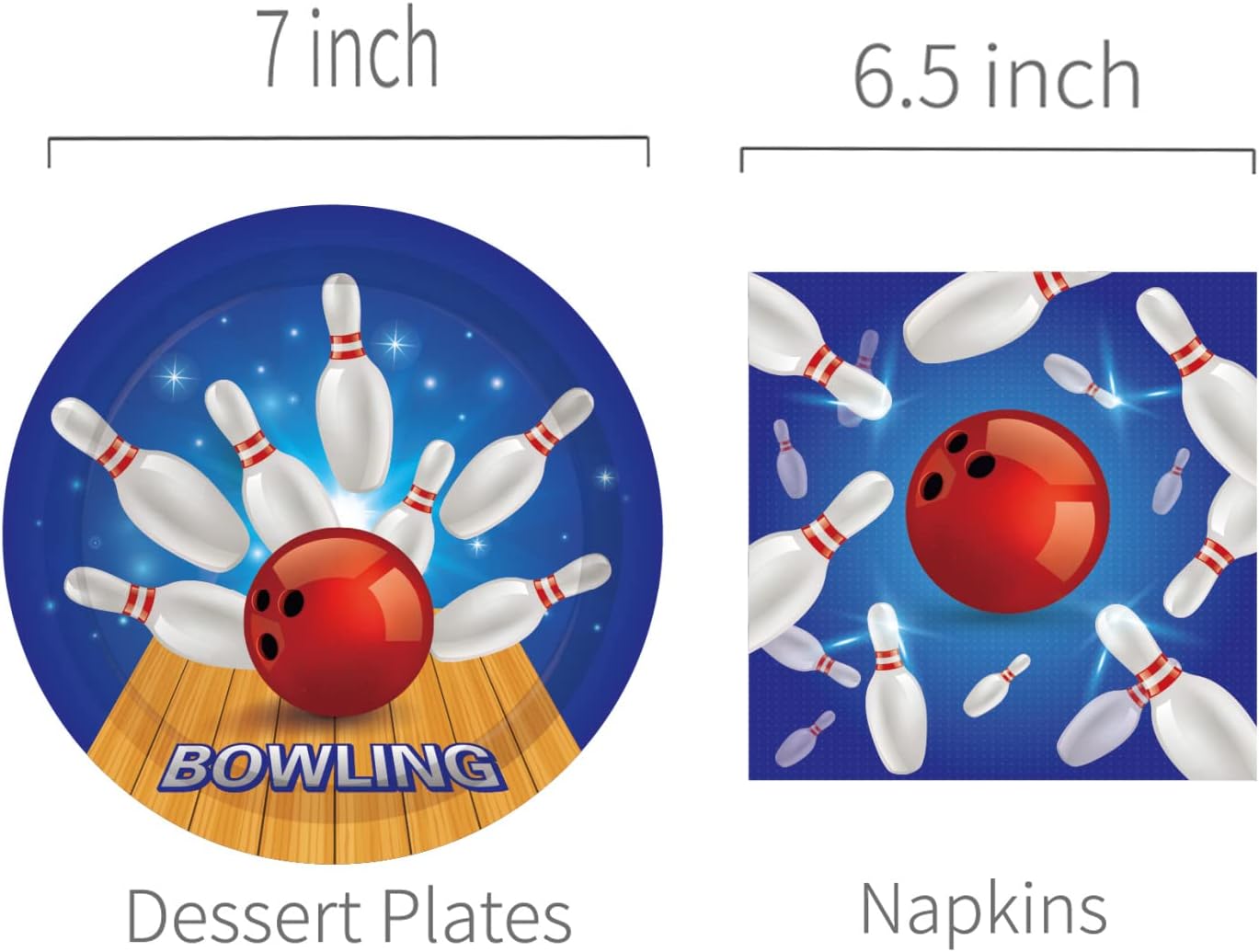 Bowling Themed Party Plates Napkins Set 24 pcs