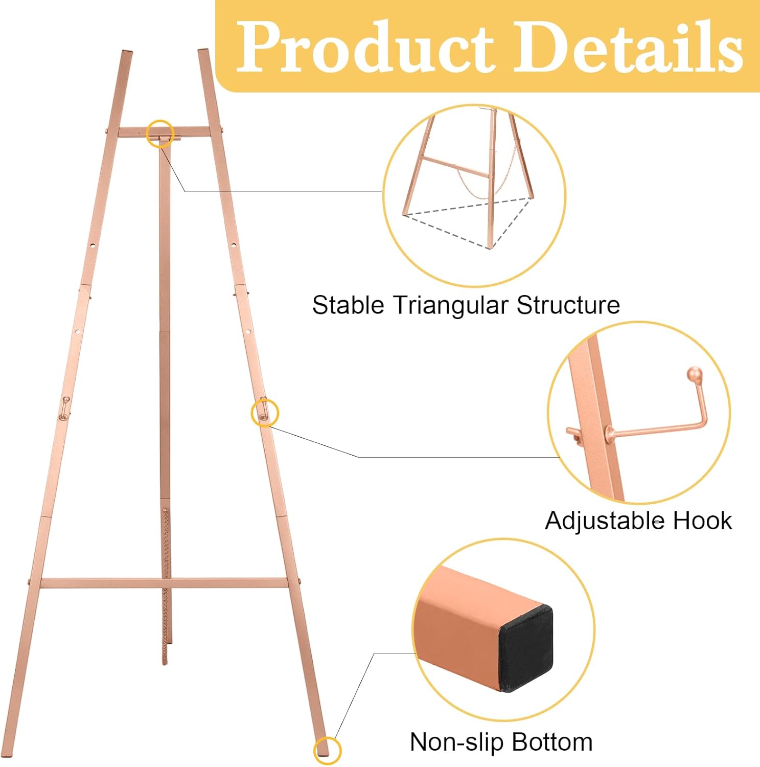 Rose Gold 50 Inch Adjustable Easel Stand for Wedding Sign