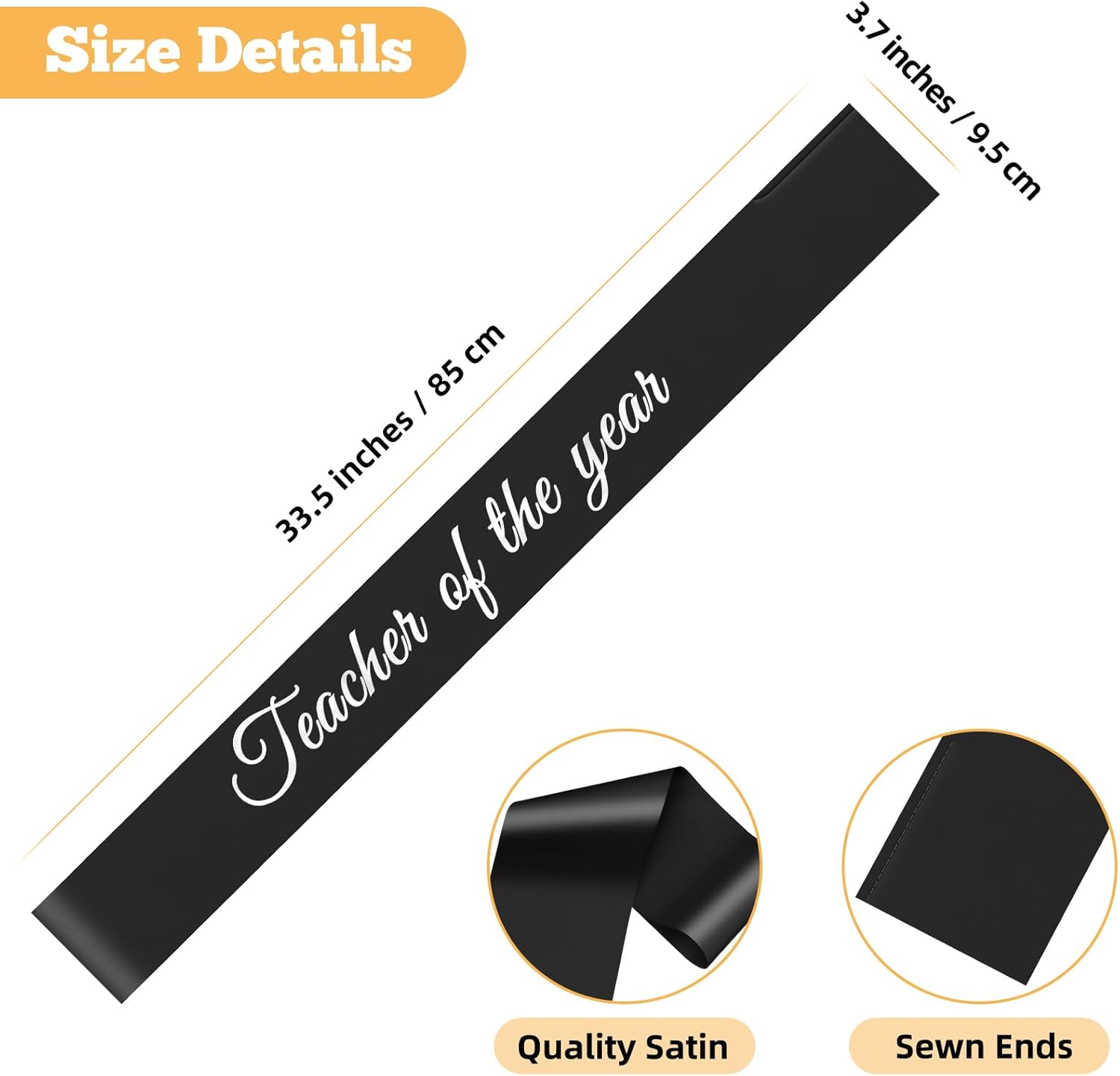 Teacher Thank You Gifts Black Satin Sash for Men Women