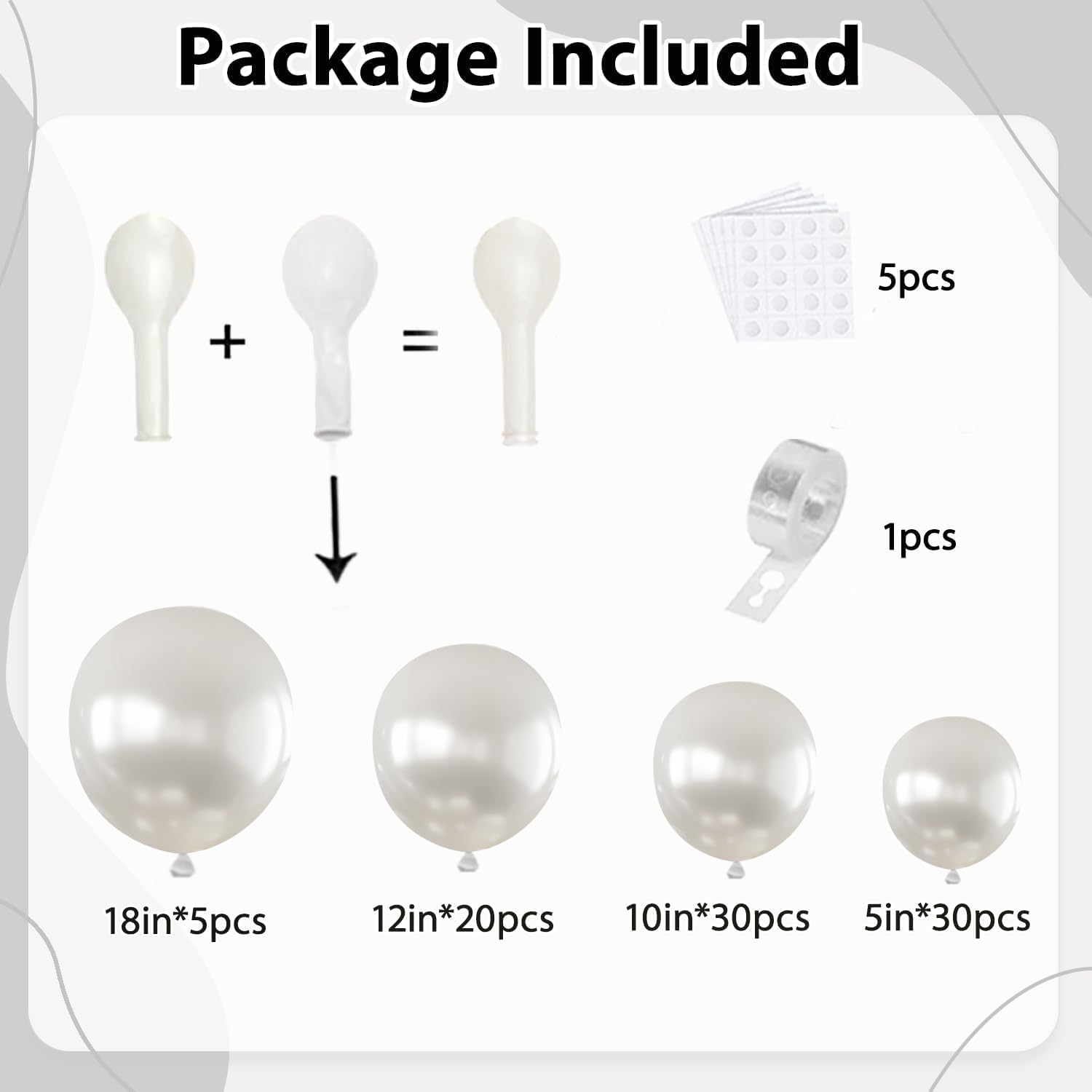 Pearl White Balloons Arch Kit with Different Sizes