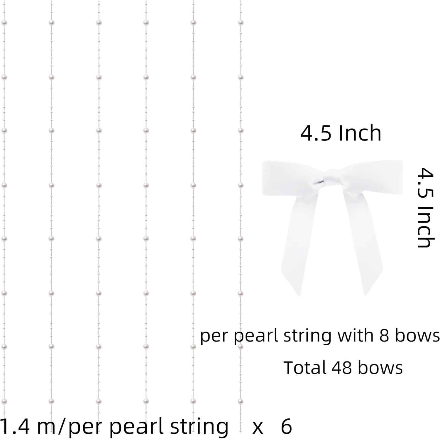 Meseey 6 Pack White Satin Bow Garland Set