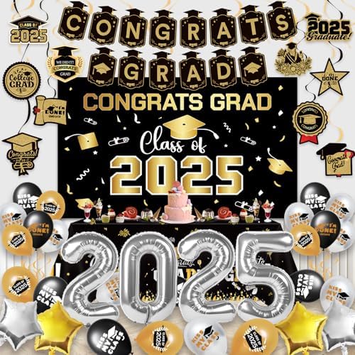 2025 Graduation Decorations Gold Theme Party Set