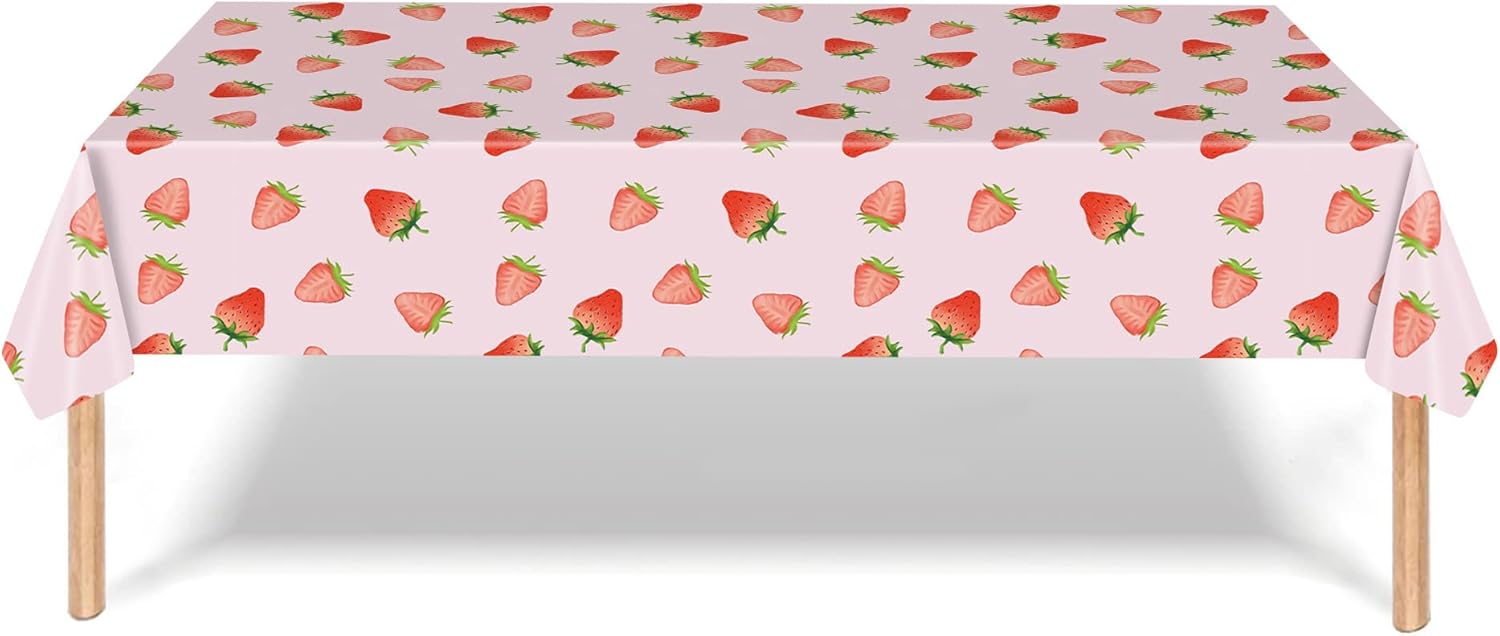 2 Pack Strawberry Tablecloth 54x108 Inch Plastic Tablecovers for Parties