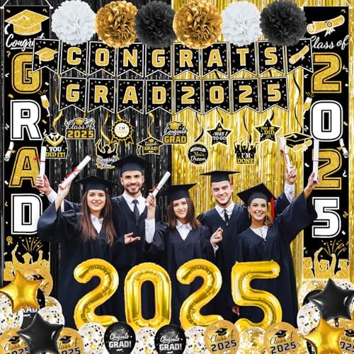 Class of 2025 Graduation Decorations Set Black Gold