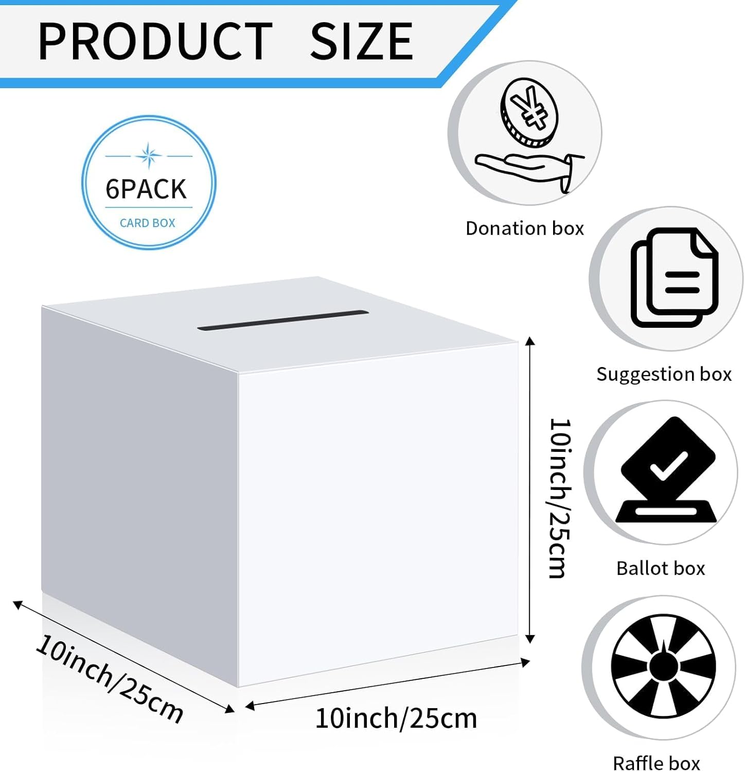 6 Pack 10 Inch White Cardboard Raffle Boxes