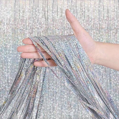 2 Pack Sparkle Silvery Tinsel Streamers for Party Decorations