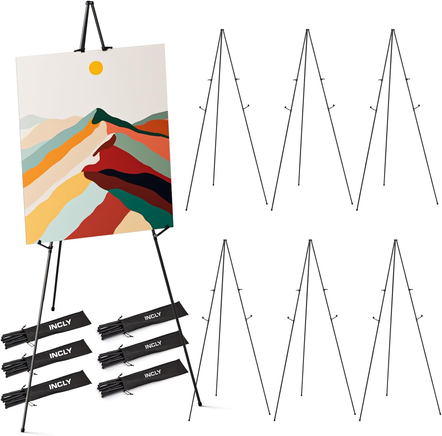 INCLY Black 6 Pack Folding Easels with Carry Bag
