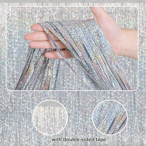 2 Pack Sparkle Silvery Tinsel Streamers for Party Decorations