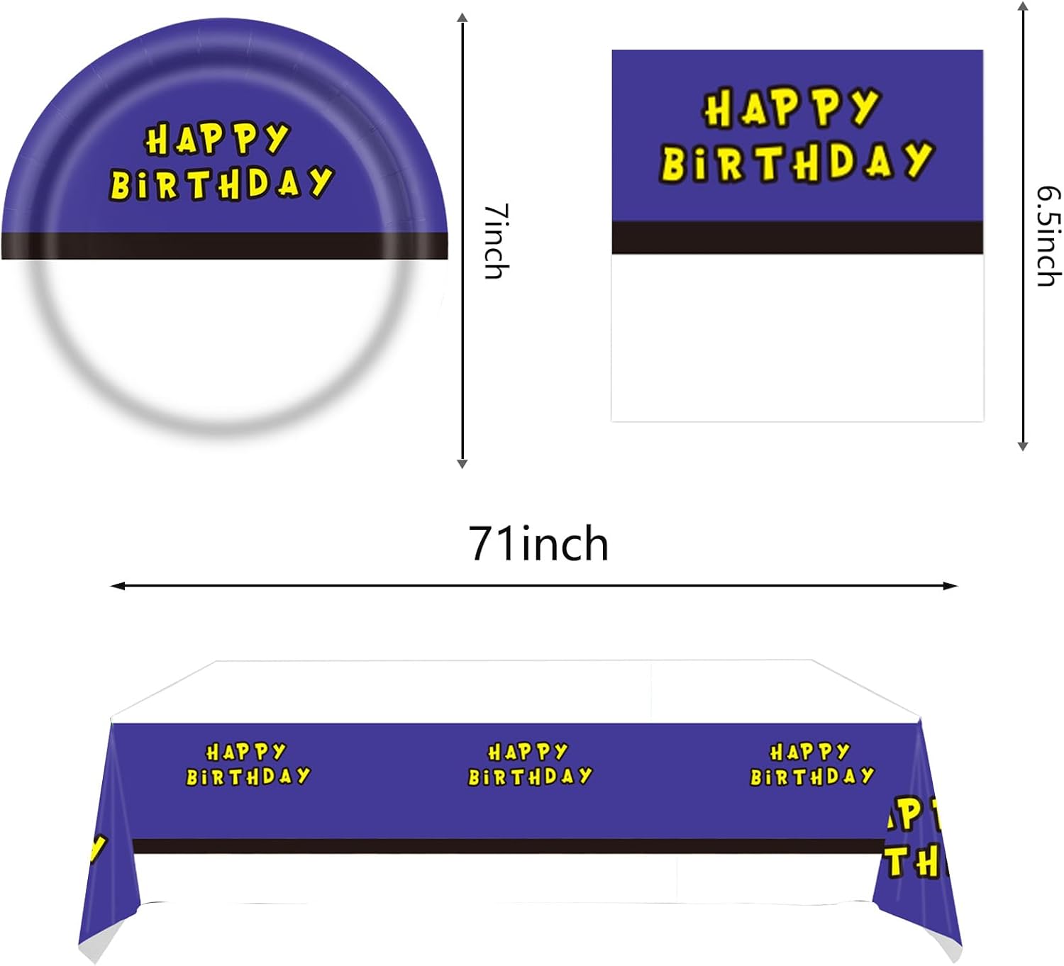 Purple Cartoon Animation Birthday Party Tableware Set