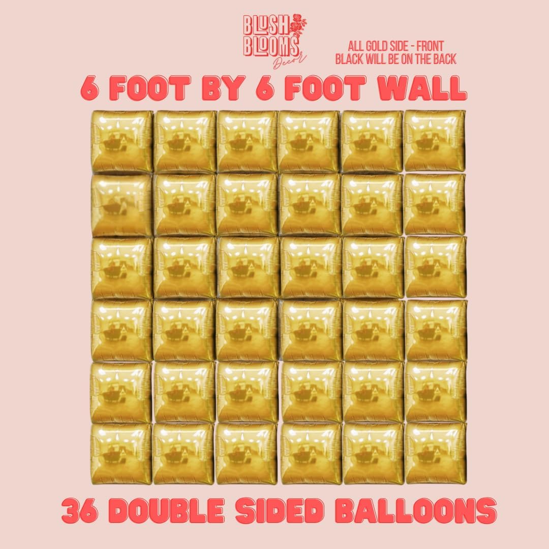 Black and Gold Foil Balloon Wall 36 Pack