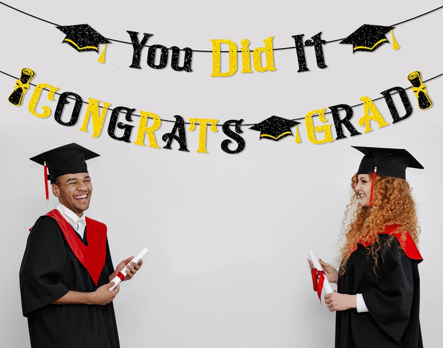 2025 Graduation Banners with Black Gold Glitter