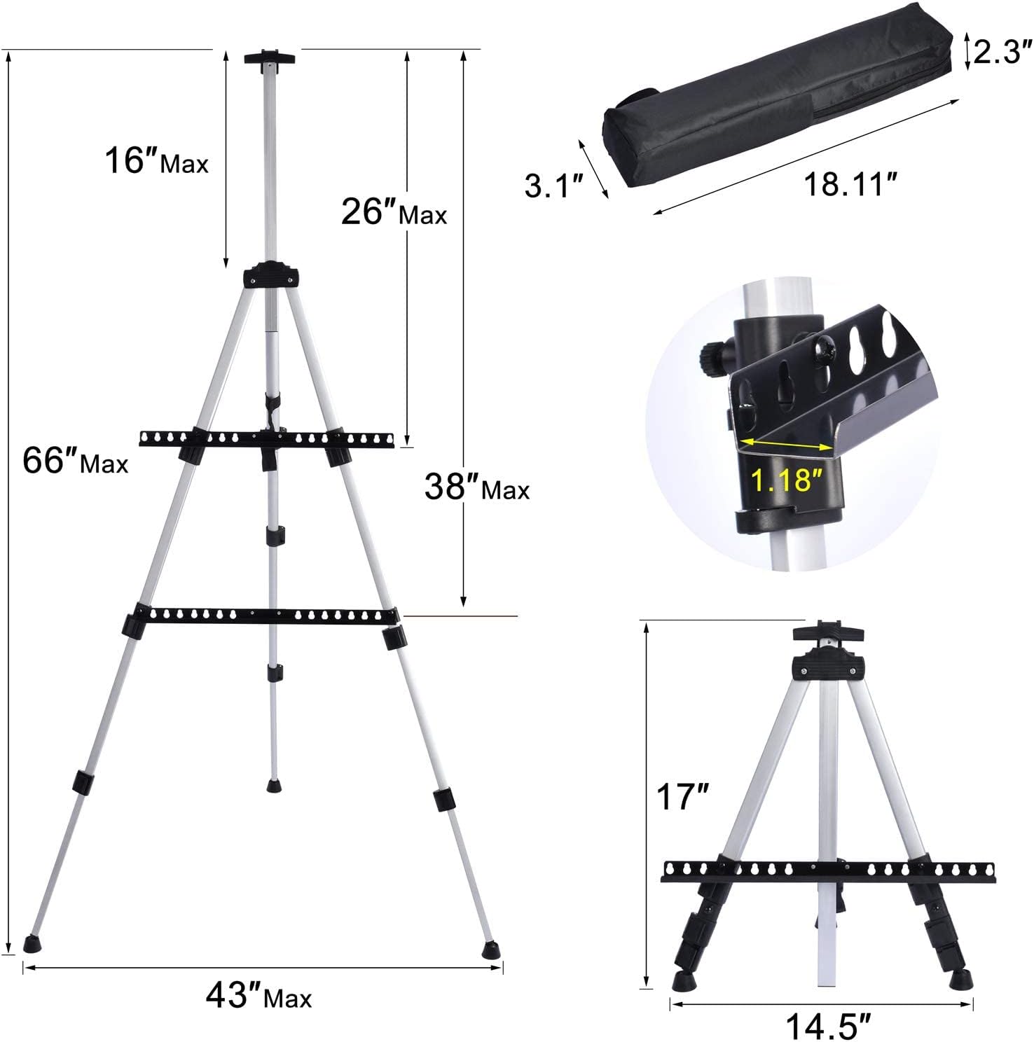 T-SIGN Portable Artist Easel Stand - Adjustable Height and Foldable