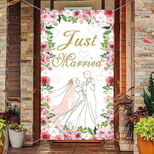 Just Married Wedding Door Cover with Hanging Banner