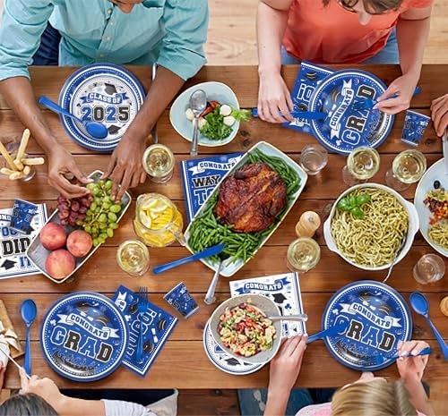 Graduation 2025 Blue Themed Party Tableware Set for 24 Guests