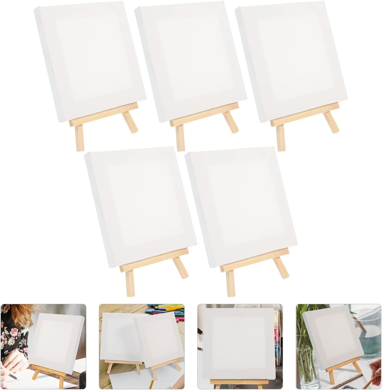 Jojofuny 5 Sets Mini Easel Stands with Canvases
