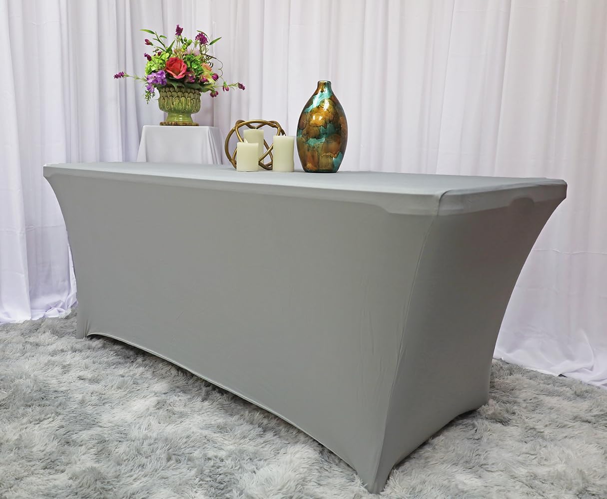 Wholesale 5 Ft Rectangular Spandex Stretch Table Cover Silver