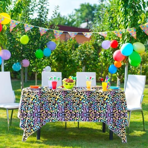 OQOQ Neon Cheetah Party Tablecloths 4 Pack 54x108 Inches
