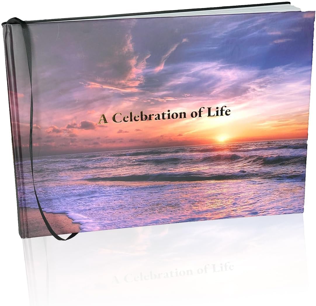 LIFETOO Ocean Sunset Funeral Guest Book with Pen