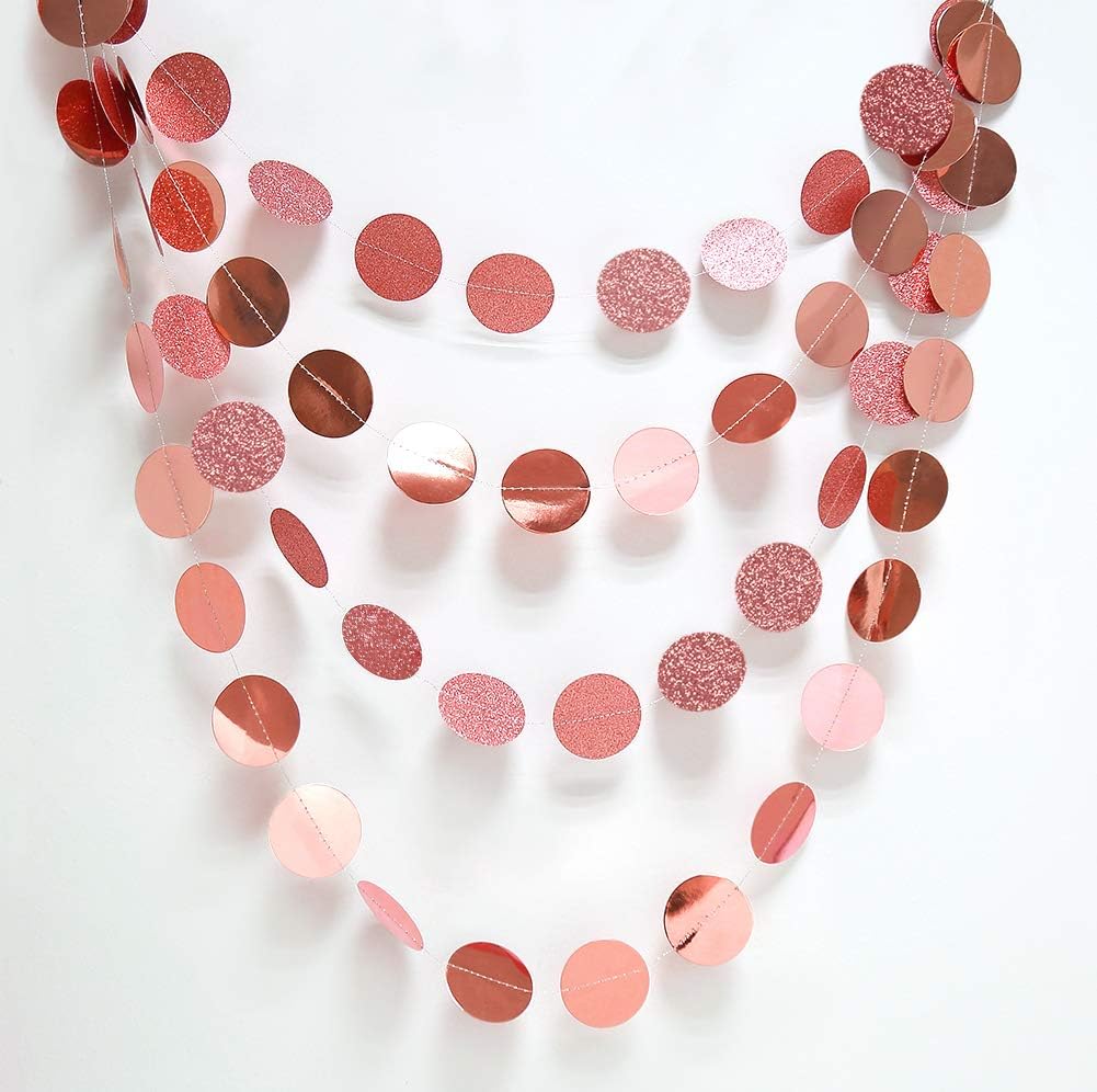Cheerland Glitter Rose Gold Circle Dot Garland Decorations