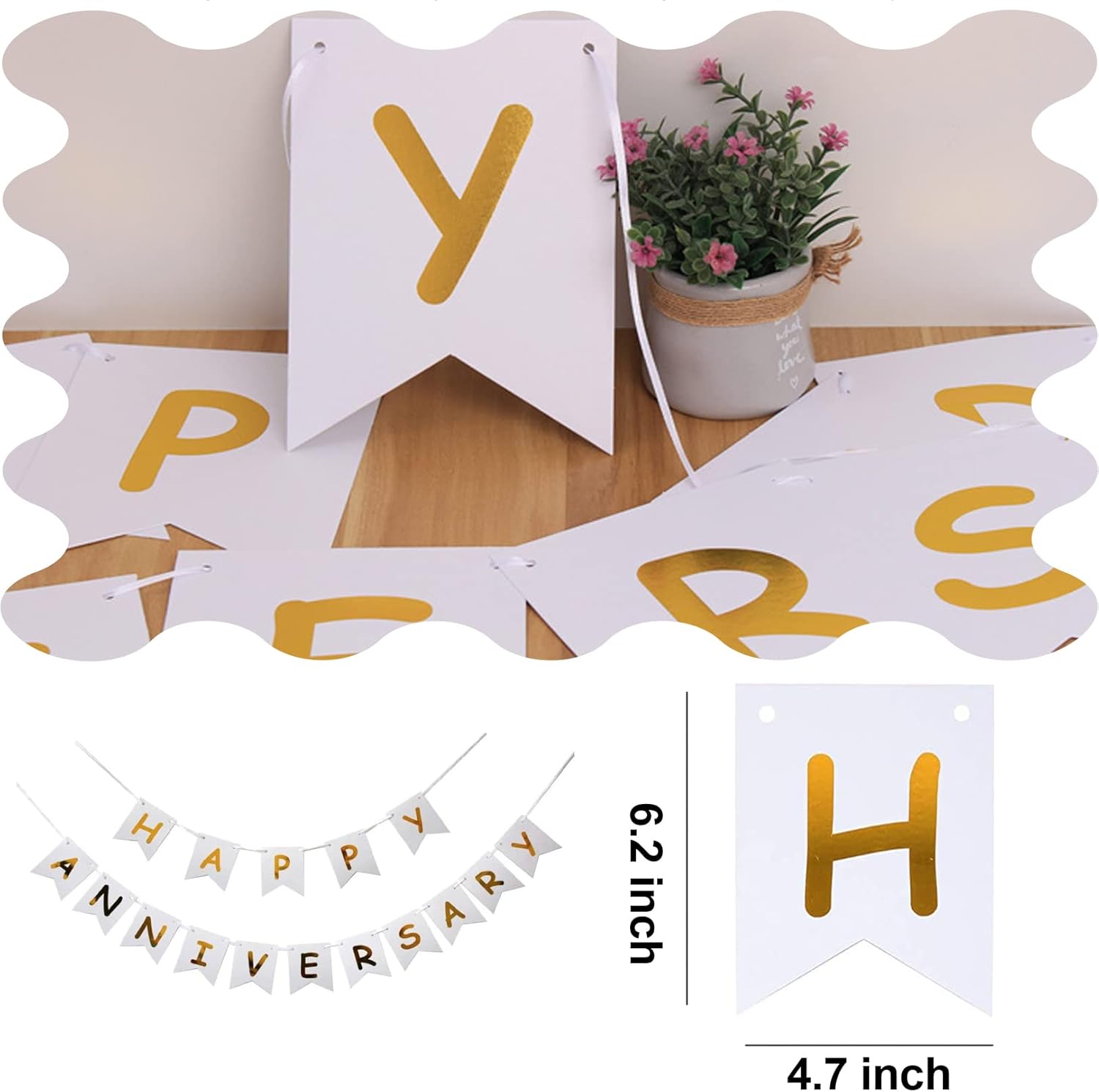 White Happy Anniversary Banner for Wedding Party Decoration