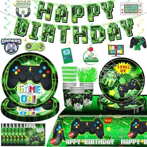 159 Pcs Video Game Birthday Decorations Set Green