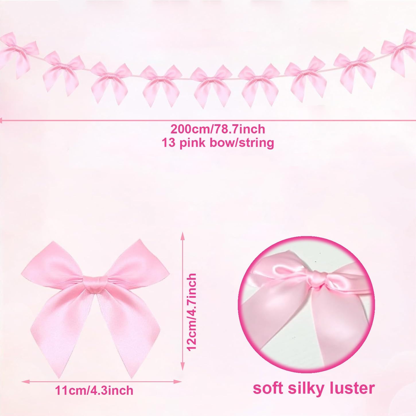Pink Bow Banner Garland 2 Strings with 13 Pink Bows Each