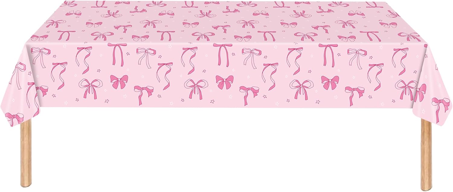 3pcs Pink Bow Tablecloth for Birthday Baby Shower Decorations
