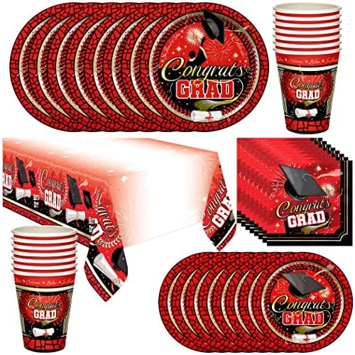 Treasures Gifted Red Graduation Decor Set for 24 Guests