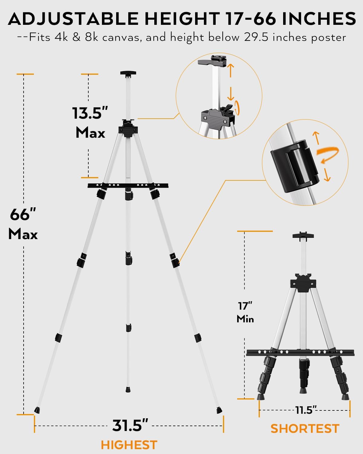 Nicpro 6 Pack Adjustable Aluminum Art Easel