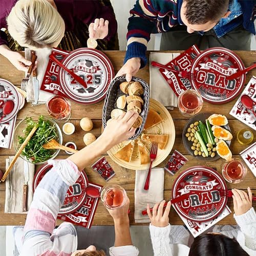 Maroon Graduation Party Tableware Set for 24 Guests 2025