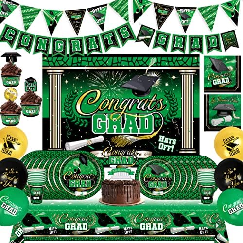 Treasures Gifted Green Graduation Decorations Set for 24 Guests