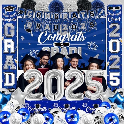 Blue Silver Graduation Party Decorations 2025