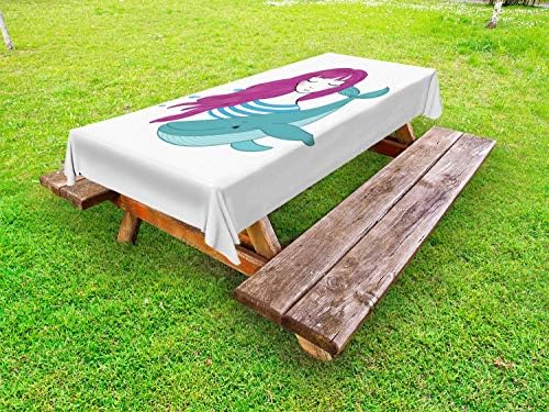 Ambesonne Retro Outdoor Tablecloth Teenage Girl with Whale Illustration 58 X 84