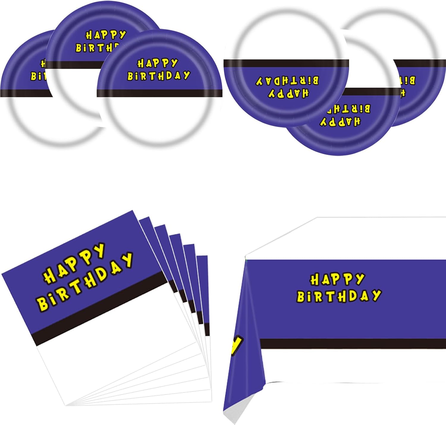 Purple Cartoon Animation Birthday Party Tableware Set