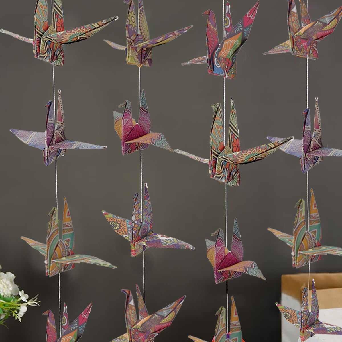 Boho Crane Paper Hanging Garland 3 Strings 52ft