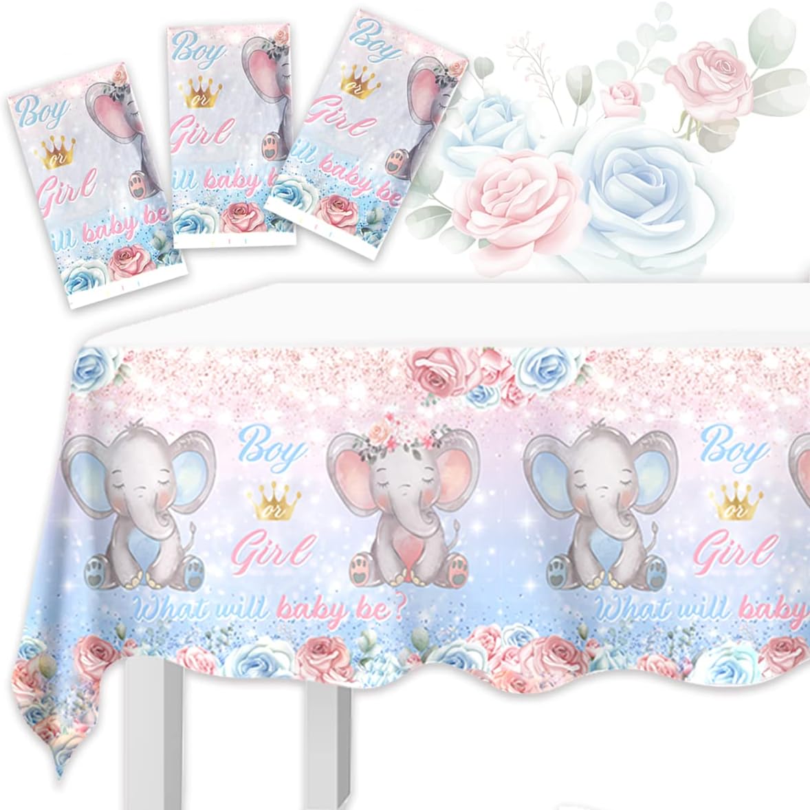 CMUSKO 3Pcs Elephant Gender Reveal Tablecloths