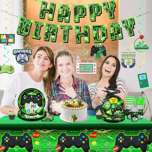 159 Pcs Video Game Birthday Decorations Set Green