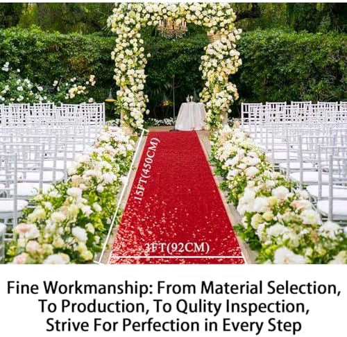 ShinyBeauty Red Sequin Aisle Runner 3FTx15FT