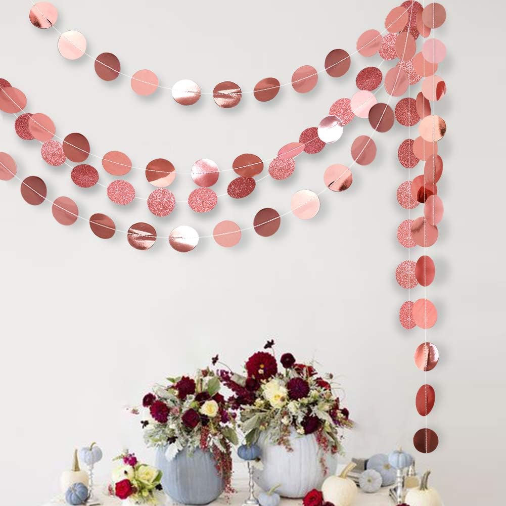 Cheerland Glitter Rose Gold Circle Dot Garland Decorations