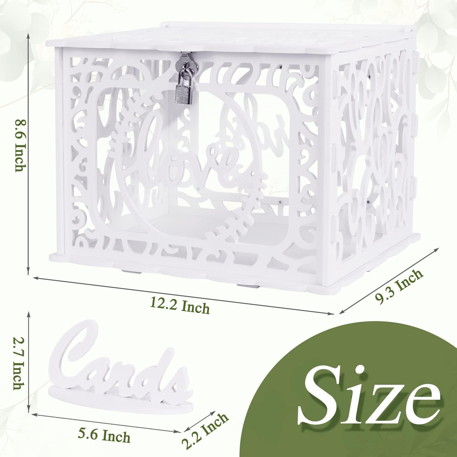 AerWo White PVC Card Box for Wedding with Lock and String Lights