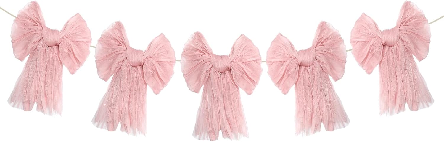 Pink Bow Garland Banner for Coquette Birthday Party Decor