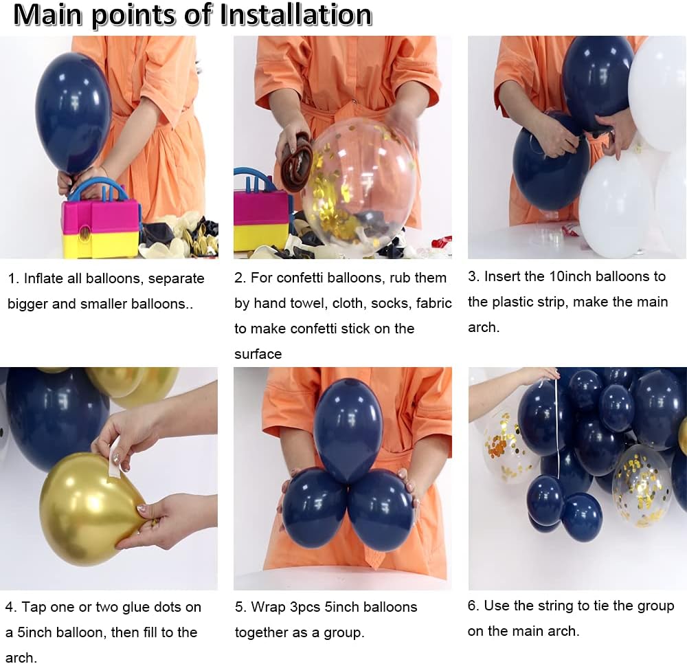 Navy Blue Gold Balloons Arch Kit 134pcs