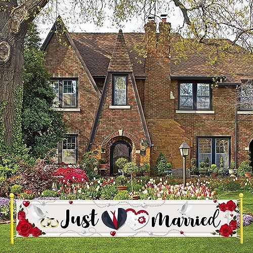 Labakita Large Just Married Banner for Wedding Ceremony Decorations