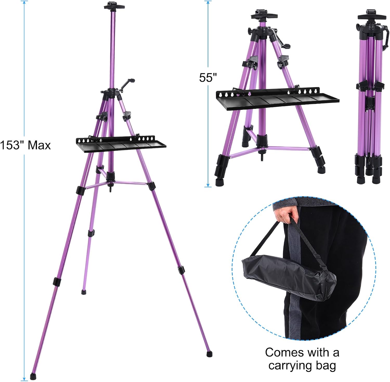 PATIKIL Artist Easel Stand with Detachable Tray Adjustable Height 20-61 Inches Purple
