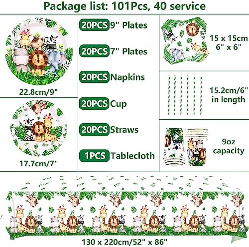 Safari Jungle Birthday Tableware Set for 20 Guests