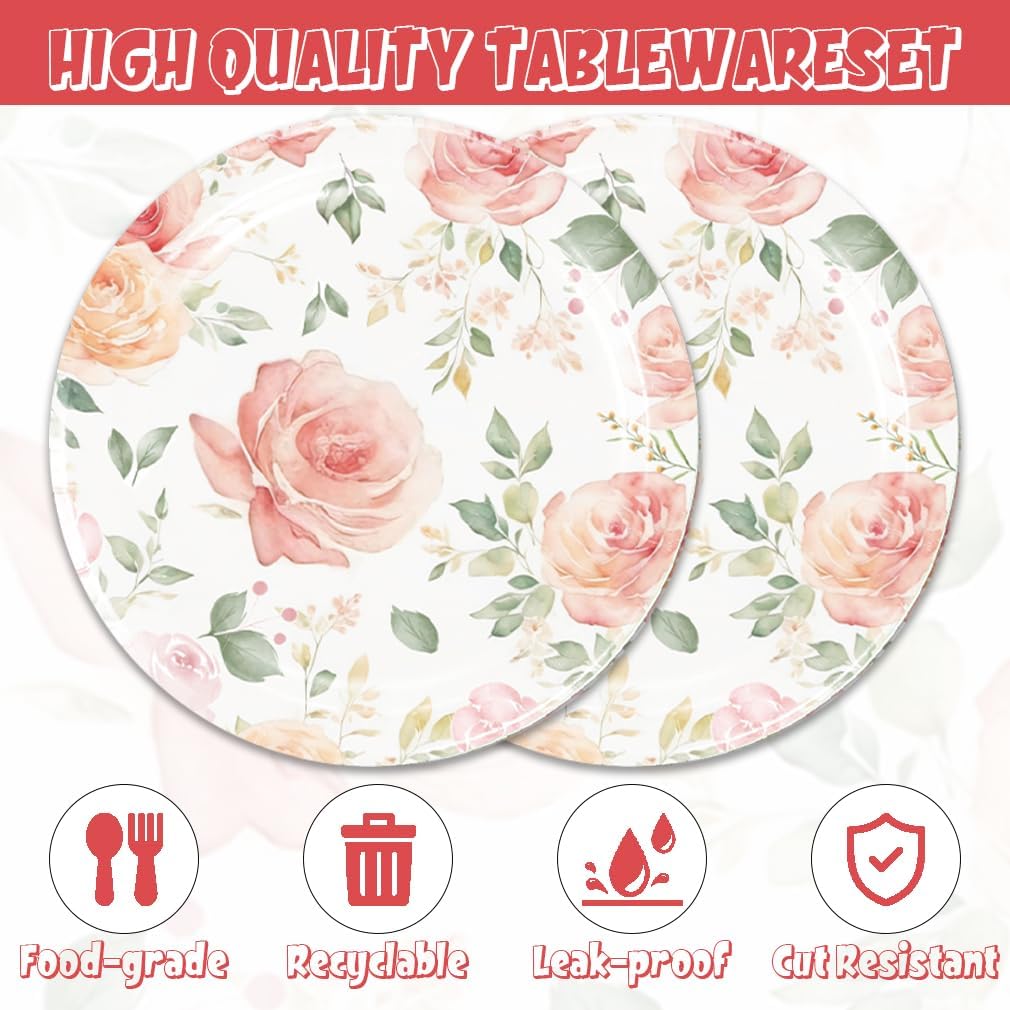Egami 40pcs Floral Birthday Party Set with Plates and Napkins