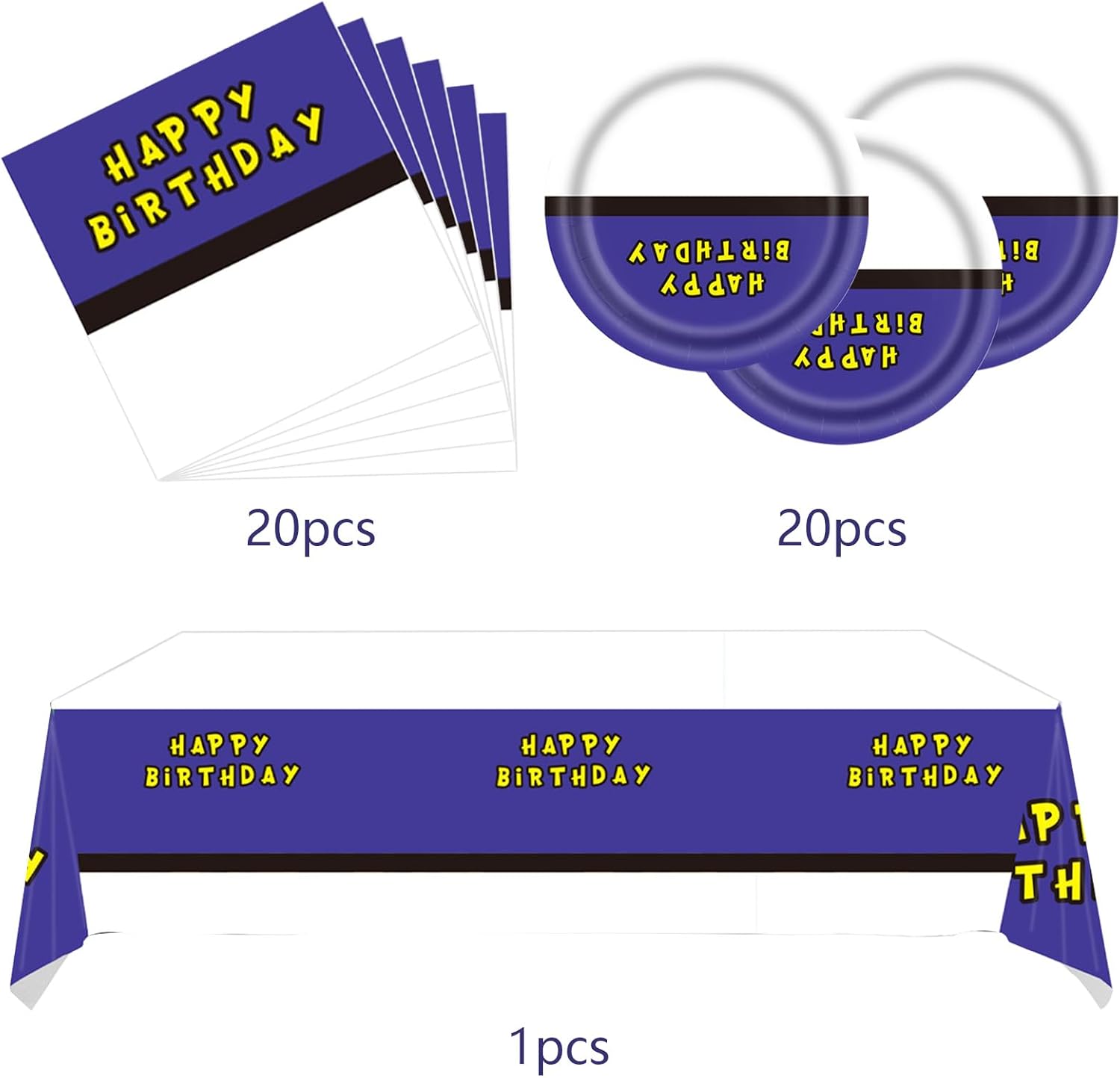 Purple Cartoon Animation Birthday Party Tableware Set